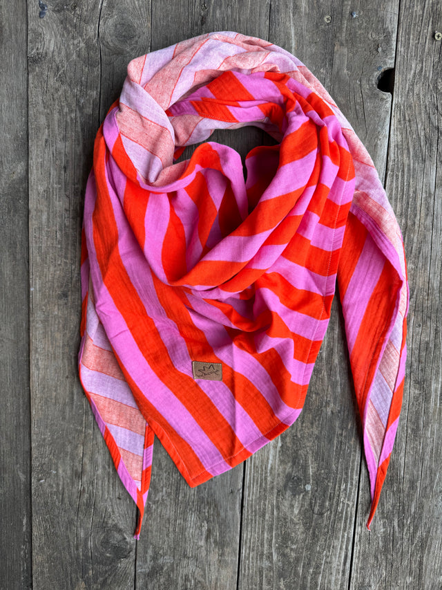 Dreieckstuch XL MUSSELIN rot/flieder