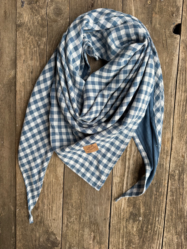 Dreieckstuch XL MUSSELIN blau Karo