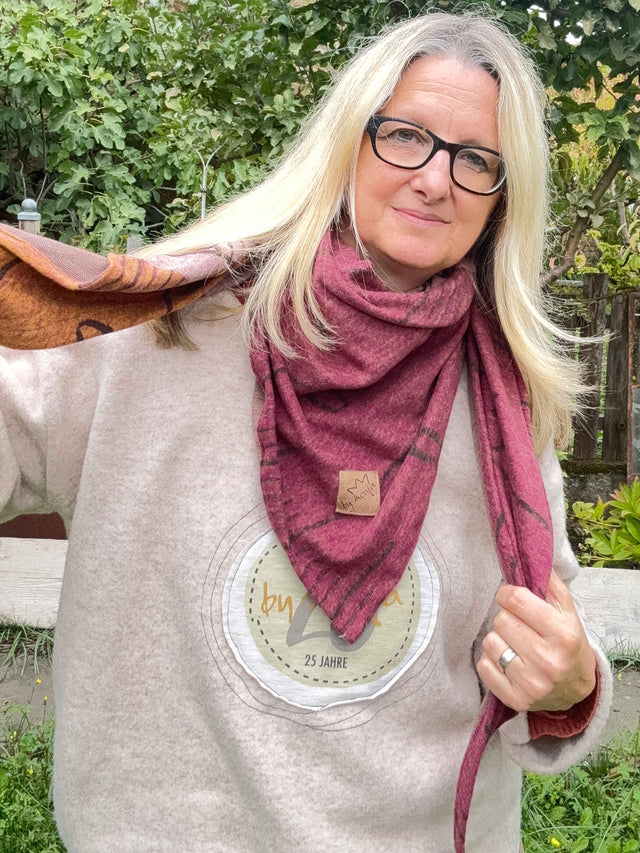 Dreieckstuch XL MASSBAND Bordeaux/beige