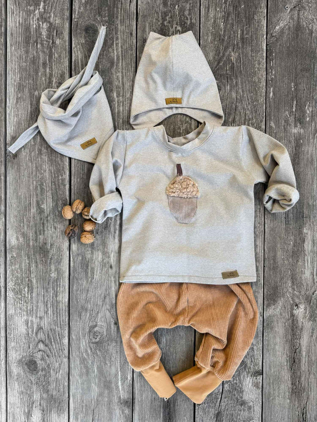 Set SWEAT RECYCELT beige | Mütze, Dreieckstuch, Pullover und Pumphose